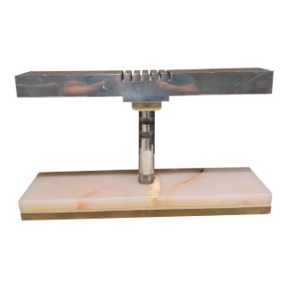 Mid-Century Modern Desk Lamp Polished Aluminum Shade Luxurious Stone For Sale