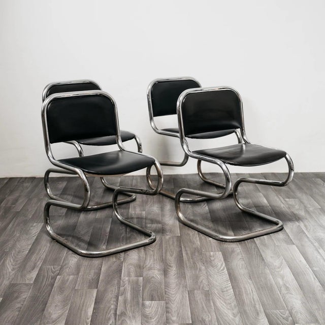 Chromed Steel Cantilever Chairs, 1980s, Set of 4 For Sale - Image 6 of 13