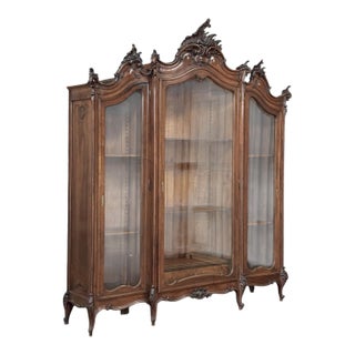 19th Century Italian Rococo Walnut Three-Door Display Bookcase ~ Armoire For Sale