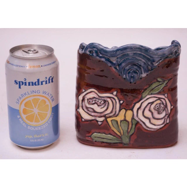 Ceramic Midcentury Studio Terracotta Floral Vase Signed For Sale - Image 7 of 12