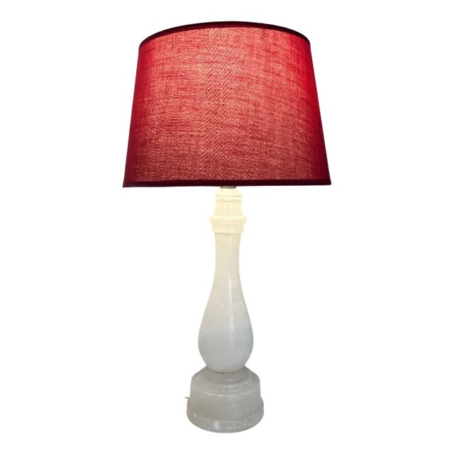 Vintage White and Red Alabaster Table Lamp For Sale