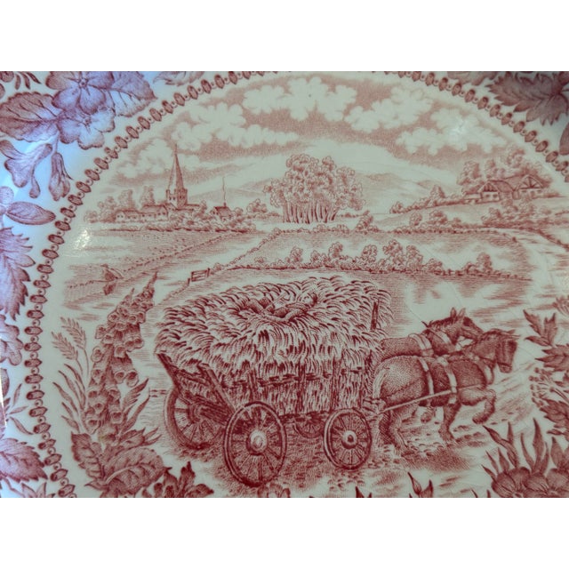 1970s Johnson Bros. “Four Seasons – Summer (On the Home Farm)” Red Transferware Plate For Sale In Miami - Image 6 of 7