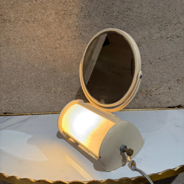 Beige Vintage Art Deco Vanity Mirror 1930s Metal Makeup Mirror Double-Sided Lamp For Sale - Image 8 of 9