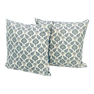 A Pair of 22” X 22” Fabricut Pondicherry Indigo Pillow Covers For Sale