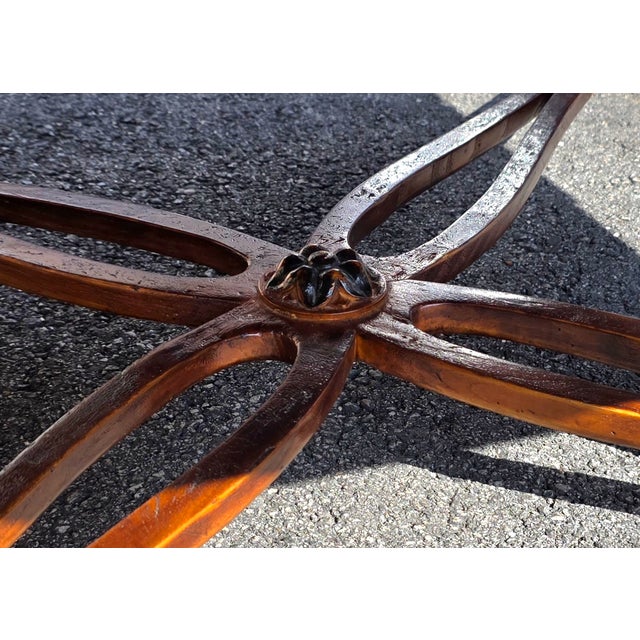 Georgian Style Parquetry Top Coffee Table With Scalloped Edge and X-Form Stretcher, Early 21st Century For Sale - Image 10 of 13