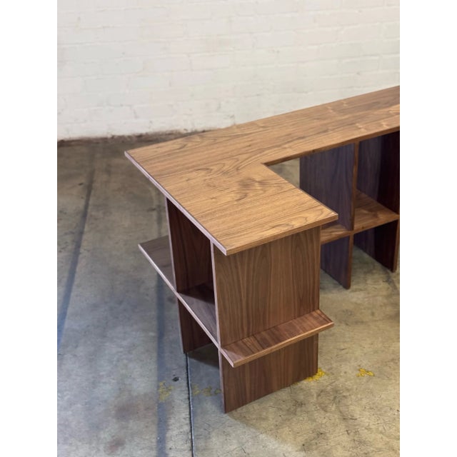 Mid-Century Modern Custom Made Corner Sofa Bookcase in Walnut For Sale - Image 3 of 12