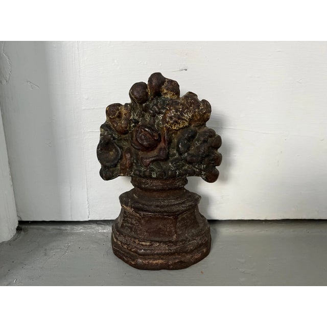 Metal Antique 19th Century American Classical Solid Cast Iron Urn or Basket of Flowers Door Stop For Sale - Image 7 of 8