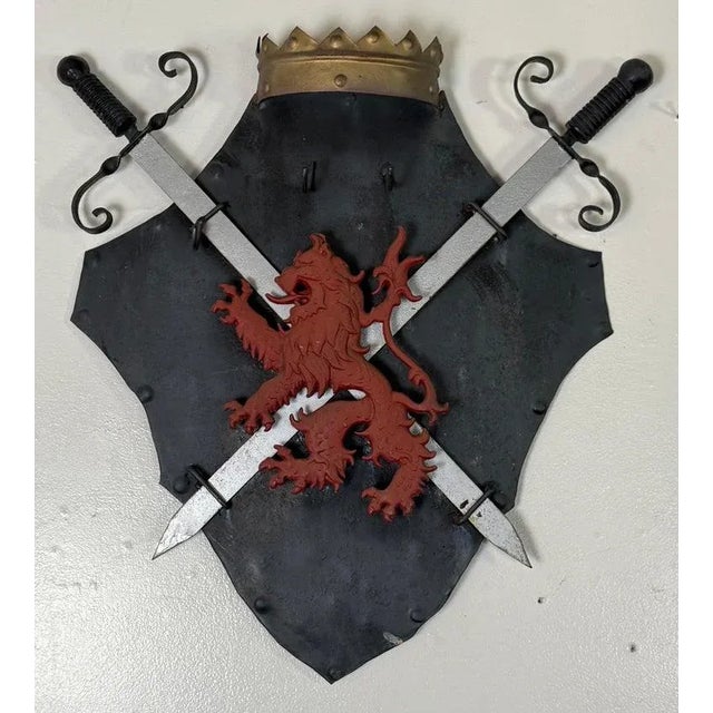 Pair of Vintage Iron Heraldic Wall Plaques For Sale - Image 12 of 12