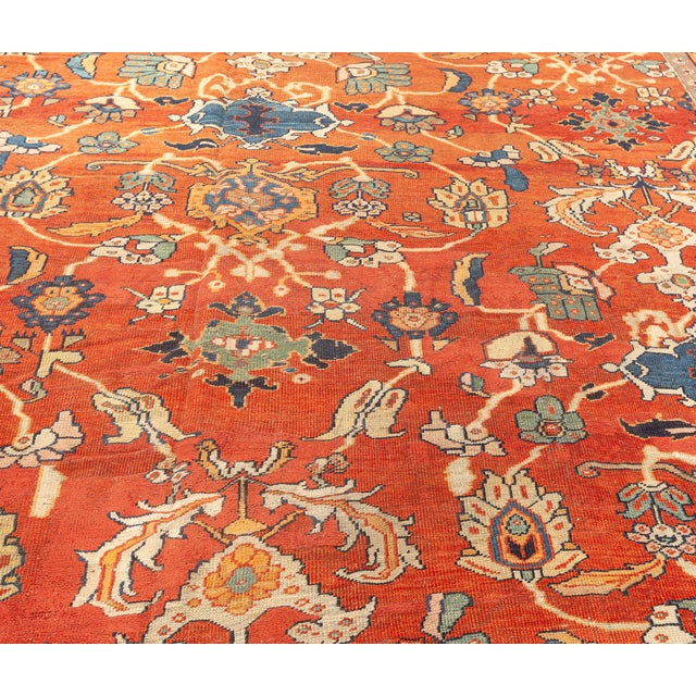 1900 - 1909 Antique Persian Sultanabad Red Botanic Handmade Wool Rug For Sale - Image 5 of 8