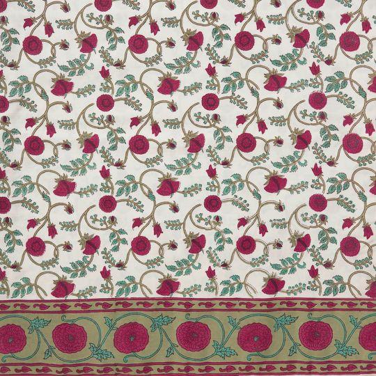 The Gina design draws upon Mughal influences, featuring a floral vine pattern in magenta pink on cream. A stately border...