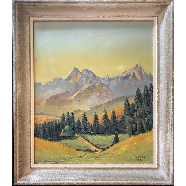 A. Zosso, Swiss Mountains, Oil on Canvas, 1951 For Sale - Image 8 of 8