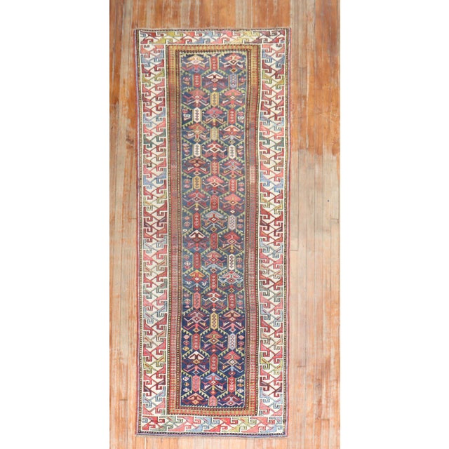 Navy Blue Early 20th Century Caucasian Gendje Runner - 3'5" x 9'9" For Sale - Image 8 of 18