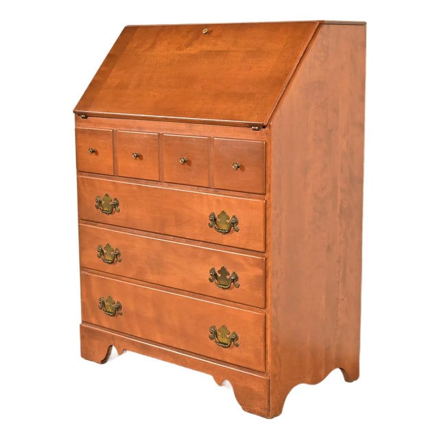 Ethan Allen American Colonial Solid Maple Drop Front Secretary Desk, Circa 1970s For Sale