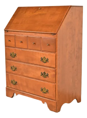 Ethan Allen American Colonial Solid Maple Drop Front Secretary Desk, Circa 1970s