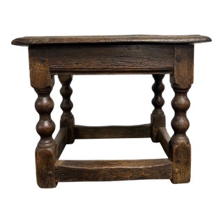18th Century English Oak Joint Stool With Bobbin Leg Detail For Sale