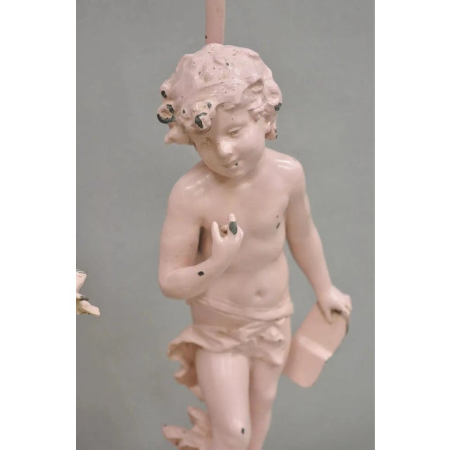 Antique French Renaissance Figural Spelter Metal Figural Cherub Table Lamps Pair For Sale In Philadelphia - Image 6 of 12