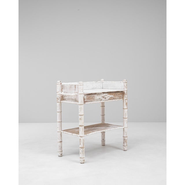 Traditional 1900s French White Patinated Faux Bamboo Marble-Top Side Table For Sale - Image 3 of 18
