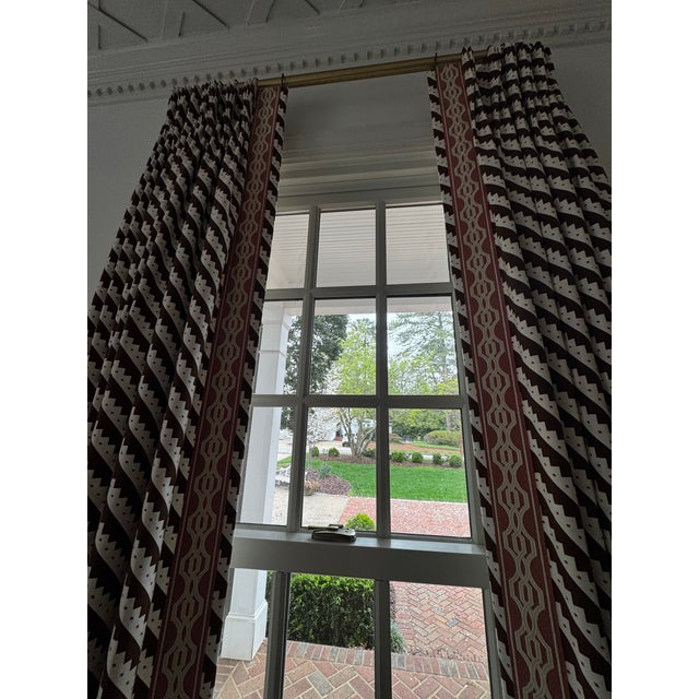 2020s Schumacher “Zeppelin” Drapery Panels in Brown With Samuel & Sons Trim For Sale - Image 5 of 7