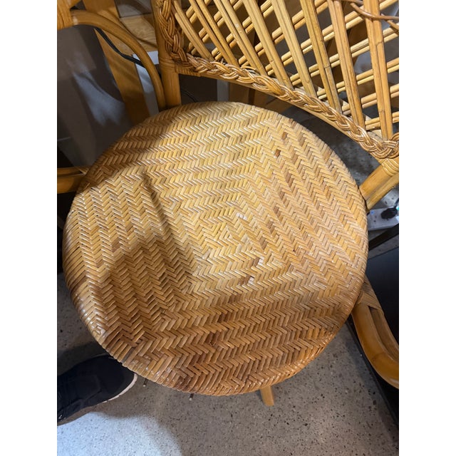 Mid-Century Modern Mid-Century Modern Bamboo Rattan Fan Back Armchair Boho Wicker For Sale - Image 3 of 9