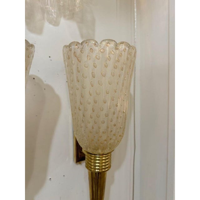 Pair of Modern Brass and Murano Glass Cone Form Sconces For Sale - Image 4 of 6