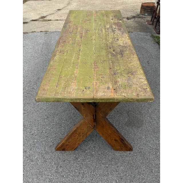 Pine Trestle Base Farmhouse Table For Sale - Image 16 of 18