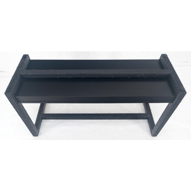Ebonized Faux Bamboo Reed Two Door Glass Top Console Sofa Table For Sale - Image 12 of 12