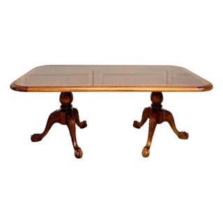 English Georgian Revival Burl Veneer Coffee Table With Double Pedestal Base For Sale