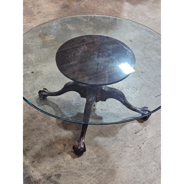 Late 20th Century Henredon Mahogany & Glass Top Chippendale Style Coffee Table Claw & Ball Feet For Sale - Image 5 of 11
