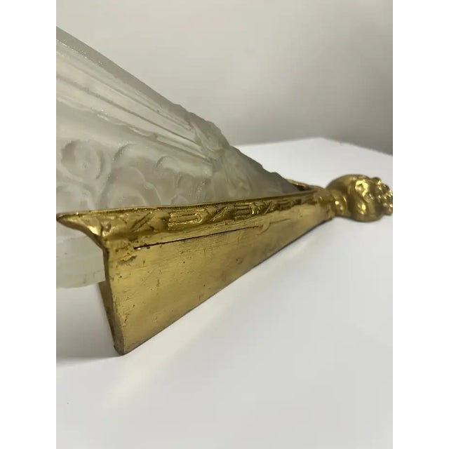 1930s French Art Deco Brass & Frosted Glass Shield Shaped Wall Sconce, a Pair For Sale - Image 13 of 14
