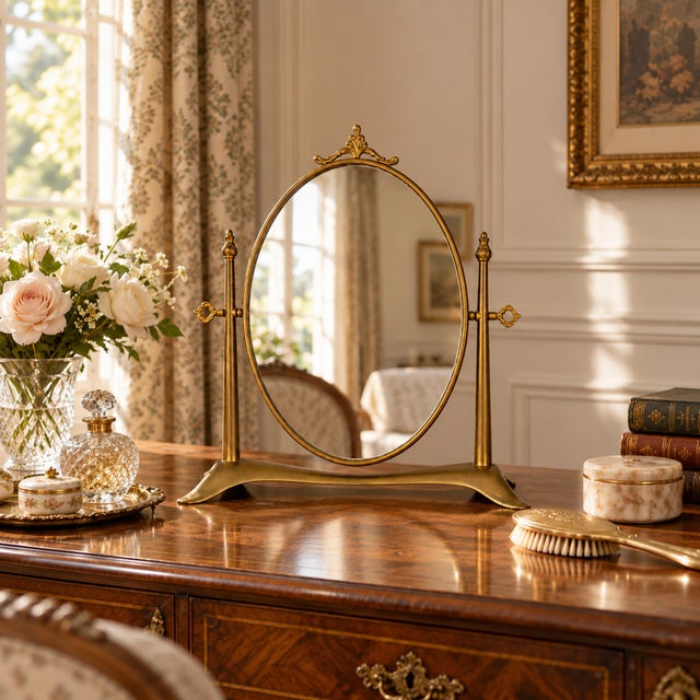 1950s Vintage Tabletop Vanity Mirror in Brass, Italy, 1950s For Sale - Image 5 of 17