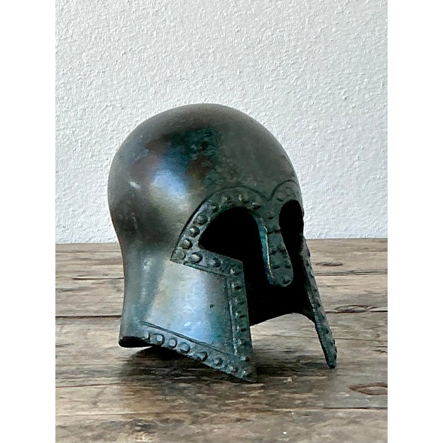 Verdigris Vintage Patinated Corinthian Greek Helmet For Sale - Image 8 of 12