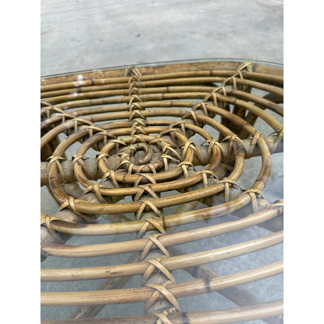 1970s Boho Chic Wicker Side Table With Glass Top For Sale In Atlanta - Image 6 of 8