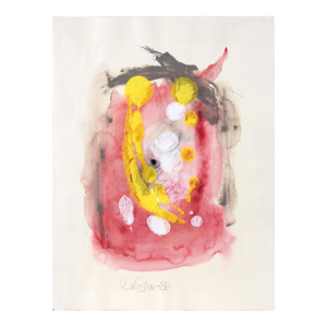 Falling Feathers in Yellow and White Abstract Expressionist in Acrylic on Paper by Ricardo De Silva