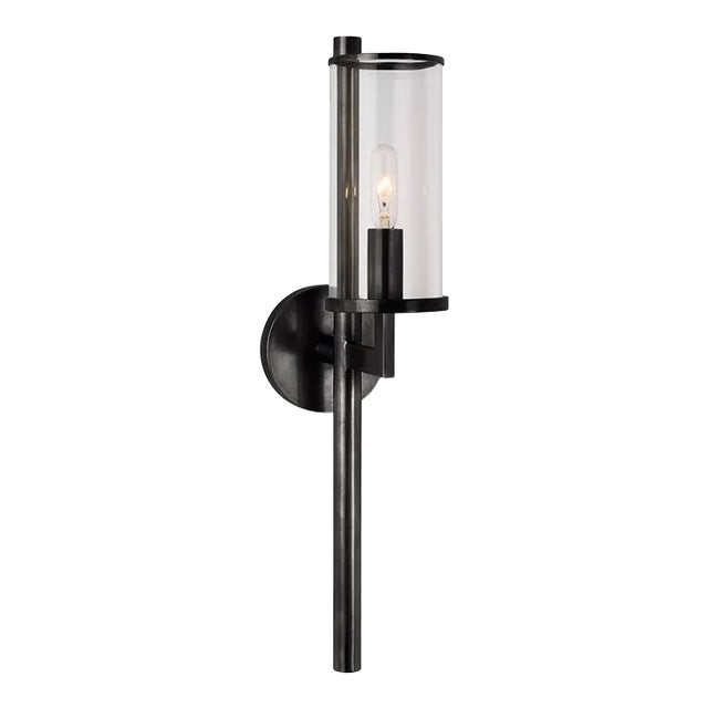 Kelly Wearstler for Visual Comfort Signature Liaison Single Sconce in Bronze with Clear Glass For Sale