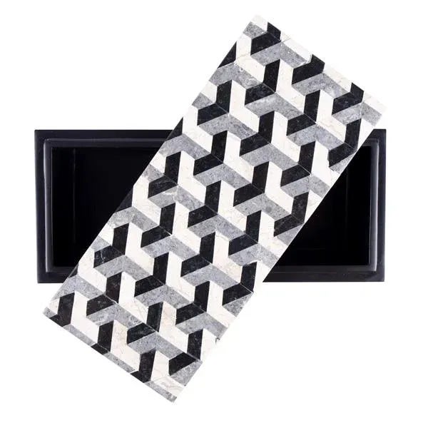 Decorative box with in stone inlay featuring a Y/Chevron pattern reminiscent of Italian tiles. This is handmade by...