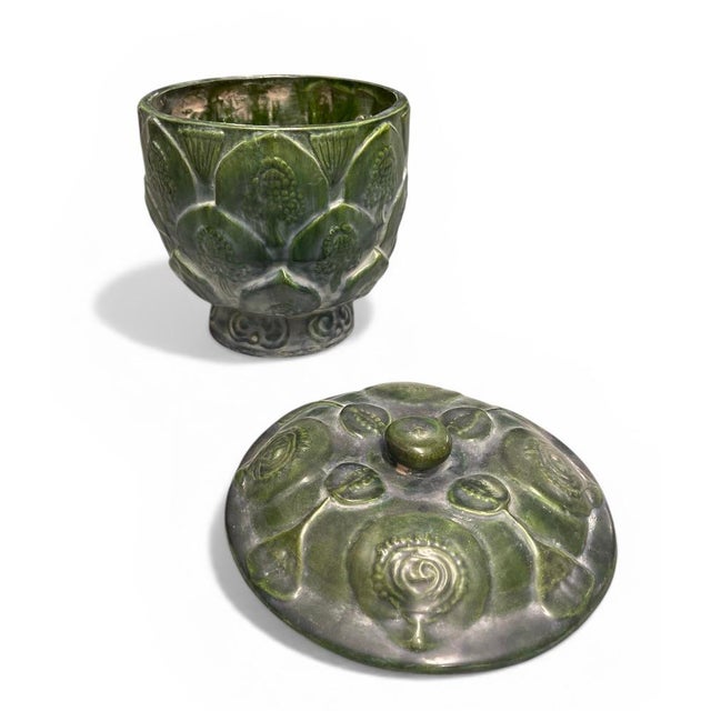 2000 - 2009 Vintage Mid-Century Modern Artichoke Footed Ceramic Jar With Lid For Sale - Image 5 of 10