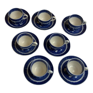 Vintage Allerton Ltd. Blue Willow Demitasse Cups & Saucers- 14 Pieces