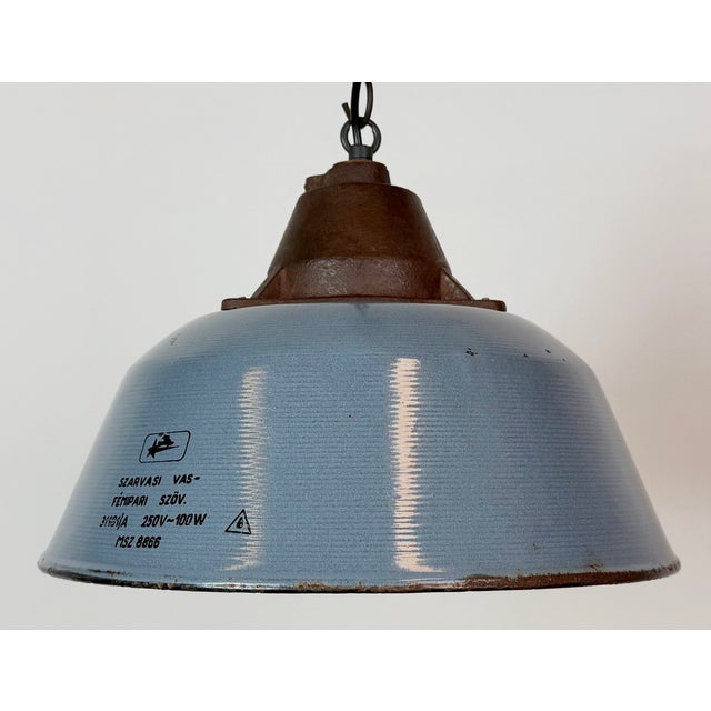Industrial Grey Enamel and Cast Iron Pendant Light, 1960s For Sale - Image 6 of 18