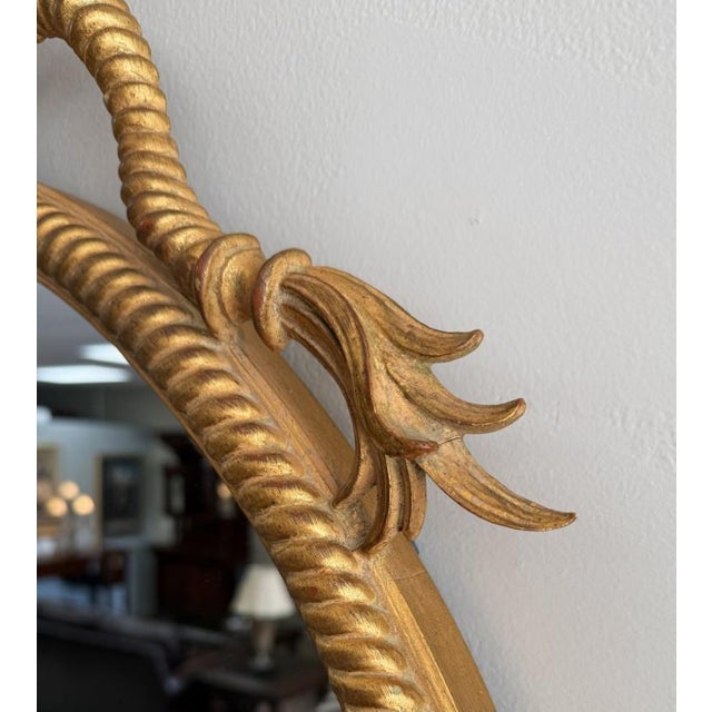 Gold Vintage Carvers' Guild Rope & Tassel Bow Oval Wall Mirror For Sale - Image 8 of 11