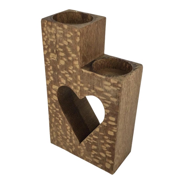 Lacewood Hand Carved Artisan Candle Holder For Sale