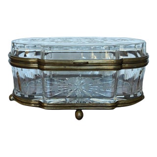 Late 20th Century Oversized Polish Lead Crystal and Brass Ormolu Jewelry Casket For Sale