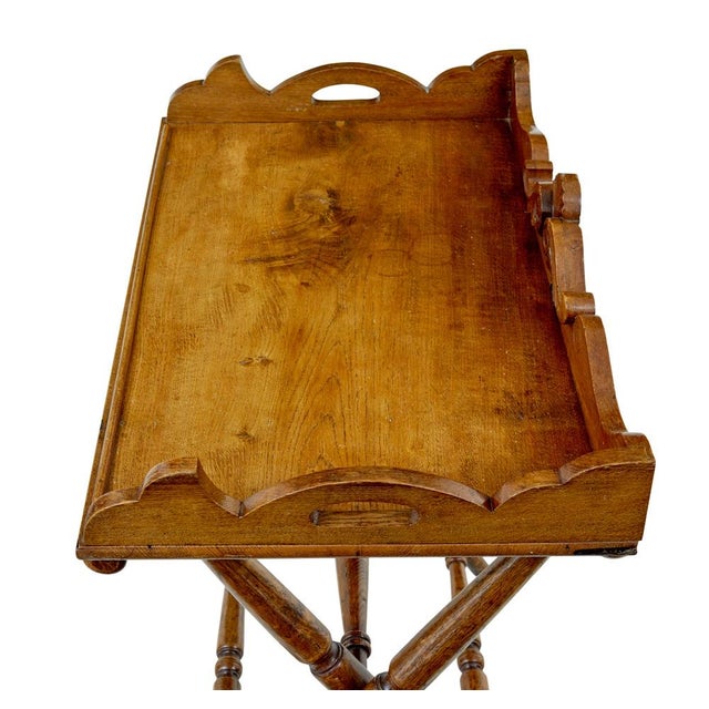 Antique Gothic Revival Butlers Tray on Stand in Oak, 1870 For Sale - Image 6 of 10