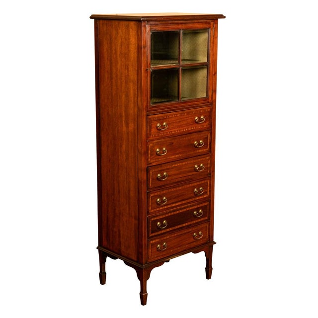 Antique Inlaid Mahogany Sheraton Regency Revival Sheet Music Filing Cabinet 1890 For Sale - Image 12 of 13