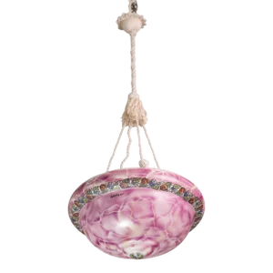 Vintage Italian Pink Ceramic Pendant With Designed Floral Decoration 1970s