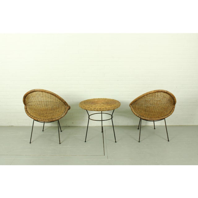Vintage Italian Rattan Basket Chairs and Bistro Table Set, 1960s, Set of 3 For Sale - Image 17 of 18