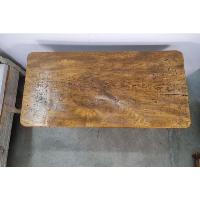 19th Century Antique Elm Wood Tavern Table With Game Carving For Sale - Image 11 of 13