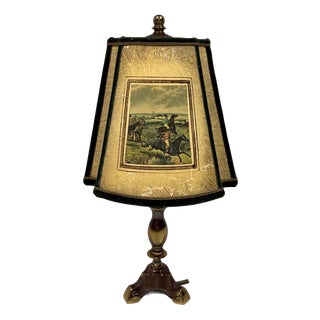 Vintage Hunting Scene Table Lamp in Brass, 1950s For Sale