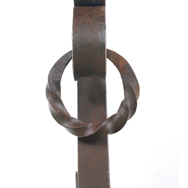 Pair of Arts & Crafts Antique Wrought Iron Andirons For Sale - Image 4 of 9