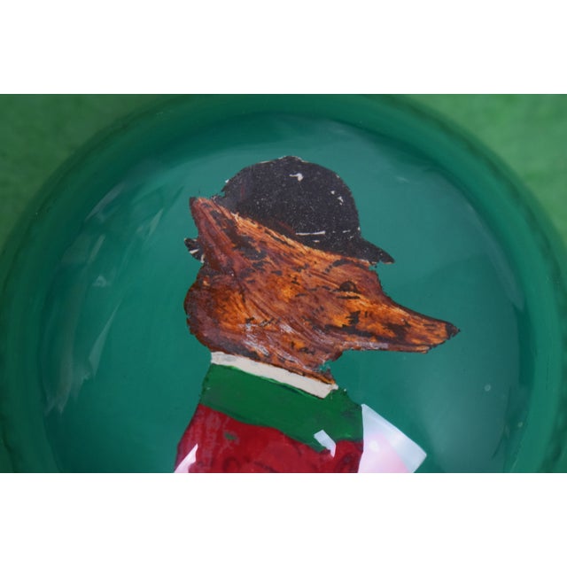 Traditional Hand Painted Mr. Snooty Fox Glass Dome Hunter Green Paperweight For Sale - Image 3 of 3