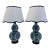 Late 20th Century Pair of Ralph Lauren Home Blue & White Porcelain Double Gourd Table Lamps With White/Blue Trim Shades For Sale